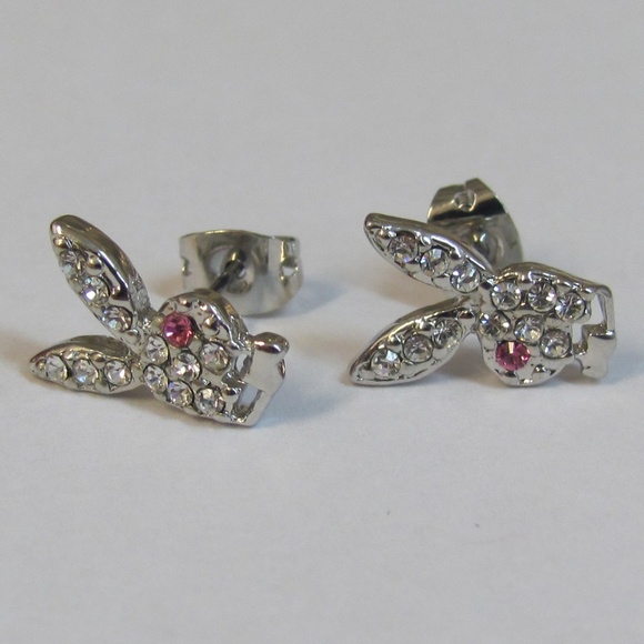 Playboy Earrings Bunny Stud Swarovski Crystal RARE - Picture 6 of 8